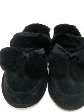 UGG HAFNIR WOMEN SLIPPER SUEDE POM POM BLACK US 8